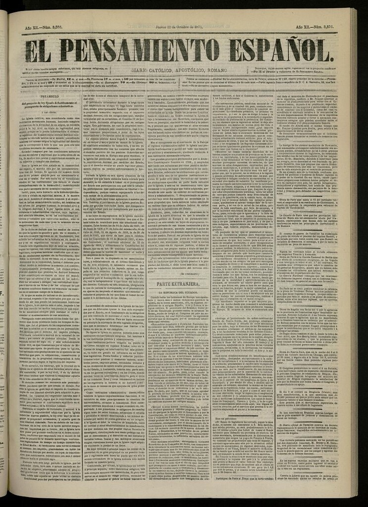 Miniatura de El Pensamiento Español del 12 de octubre de 1871, nº 3576