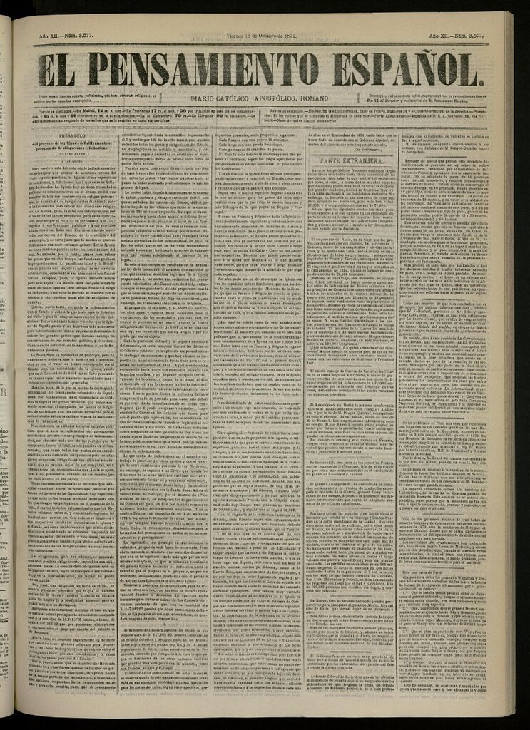 Miniatura de El Pensamiento Español del 13 de octubre de 1871, nº 3577