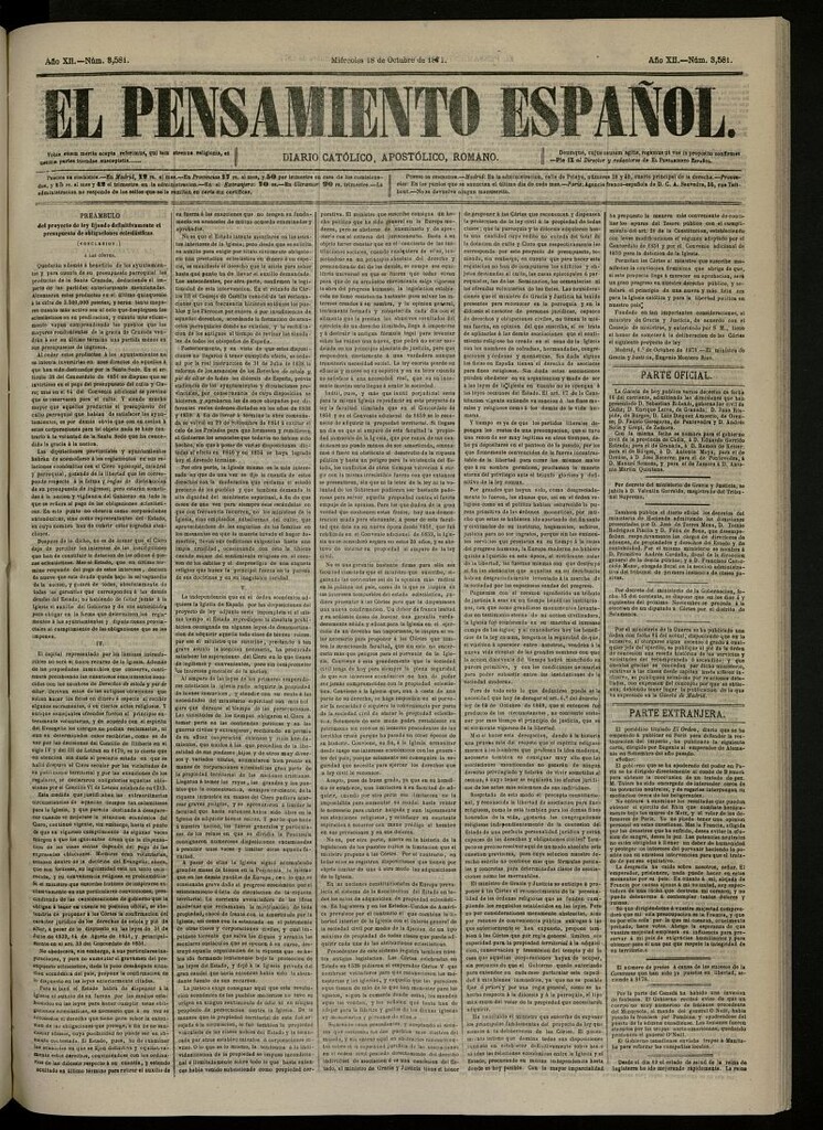 Miniatura de El Pensamiento Español del 18 de octubre de 1871, nº 3581