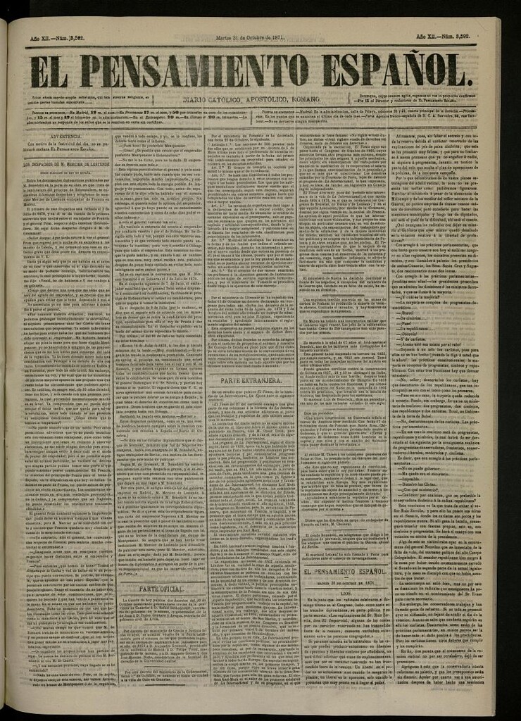 Miniatura de El Pensamiento Español del 31 de octubre de 1871, nº 3592