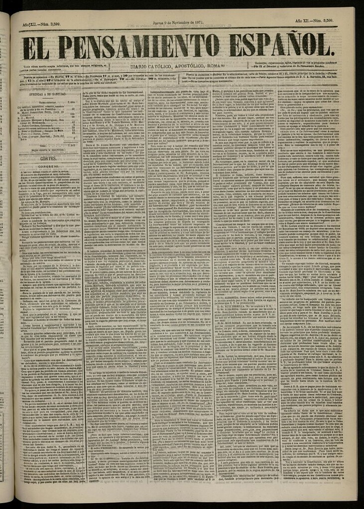 Miniatura de El Pensamiento Español del 9 de noviembre de 1871, nº 3599