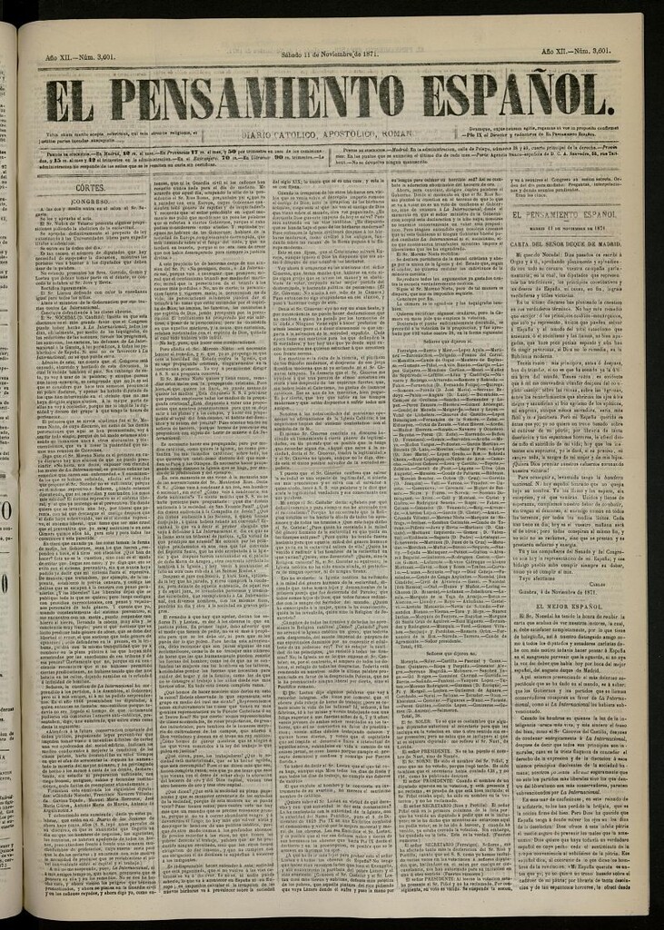 Miniatura de El Pensamiento Español del 11 de noviembre de 1871, nº 3601