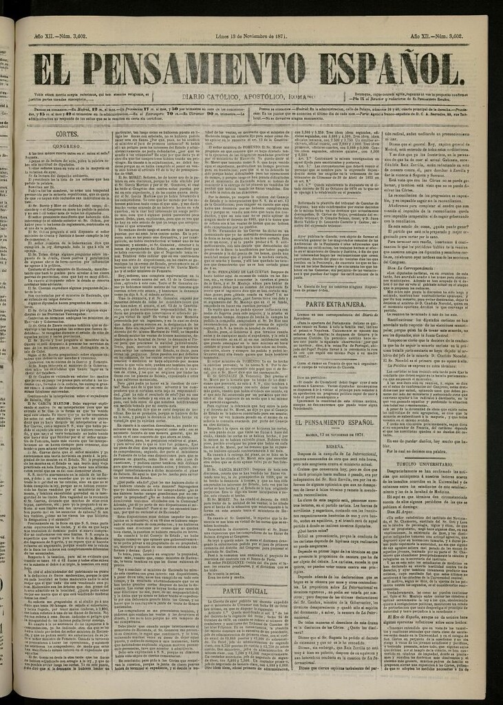 Miniatura de El Pensamiento Español del 13 de noviembre de 1871, nº 3602