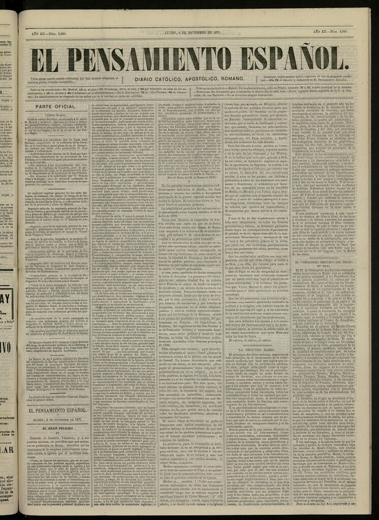 Miniatura de El Pensamiento Español del 4 de diciembre de 1871, nº 3620