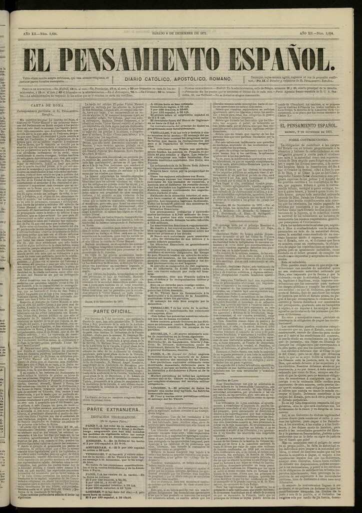 Miniatura de El Pensamiento Español del 9 de diciembre de 1871, nº 3624