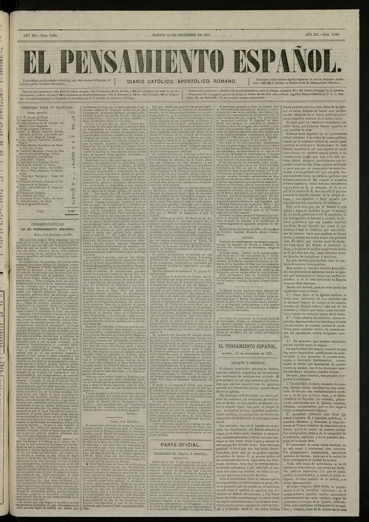 Miniatura de El Pensamiento Español del 12 de diciembre de 1871, nº 3626