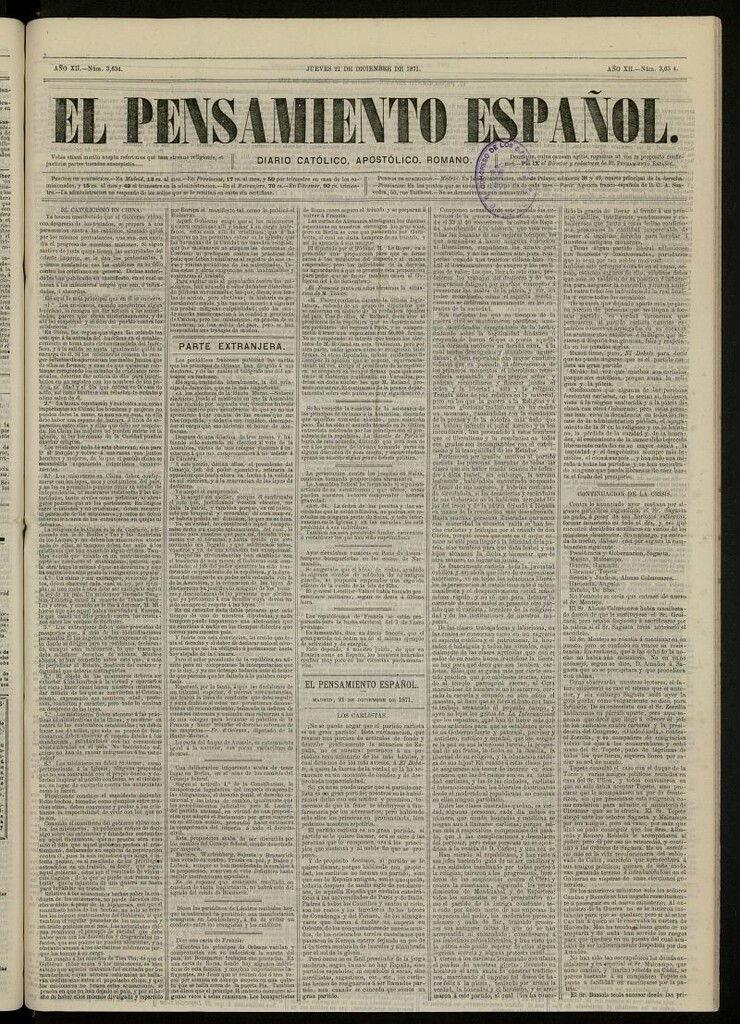 Miniatura de El Pensamiento Español del 21 de diciembre de 1871, nº 3634