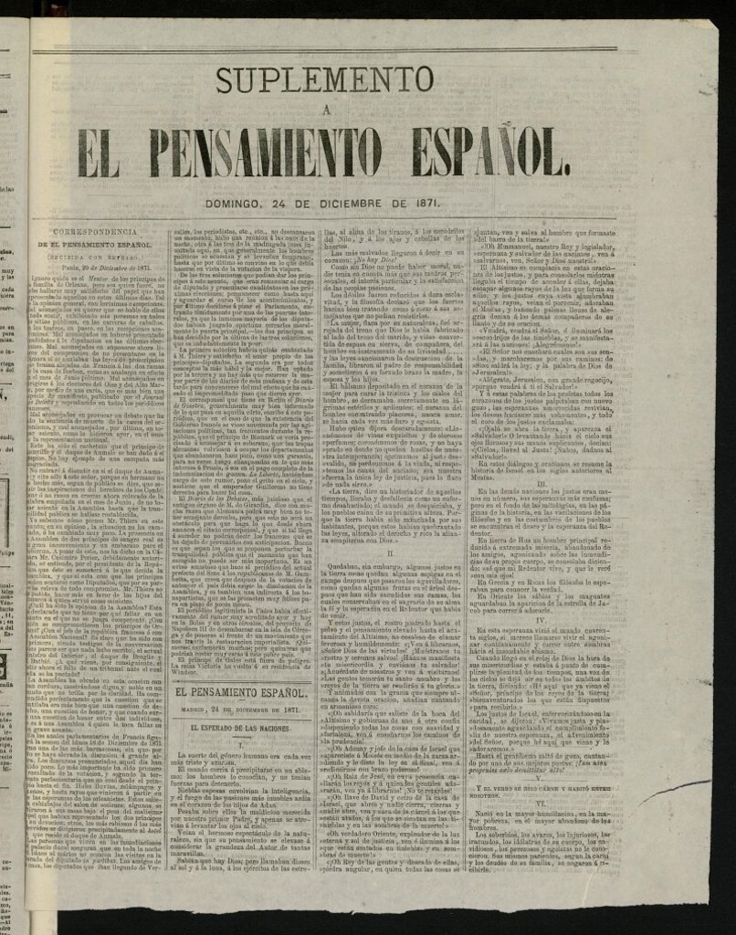 Miniatura de El Pensamiento Español : suplemento del 24 de diciembre de 1871