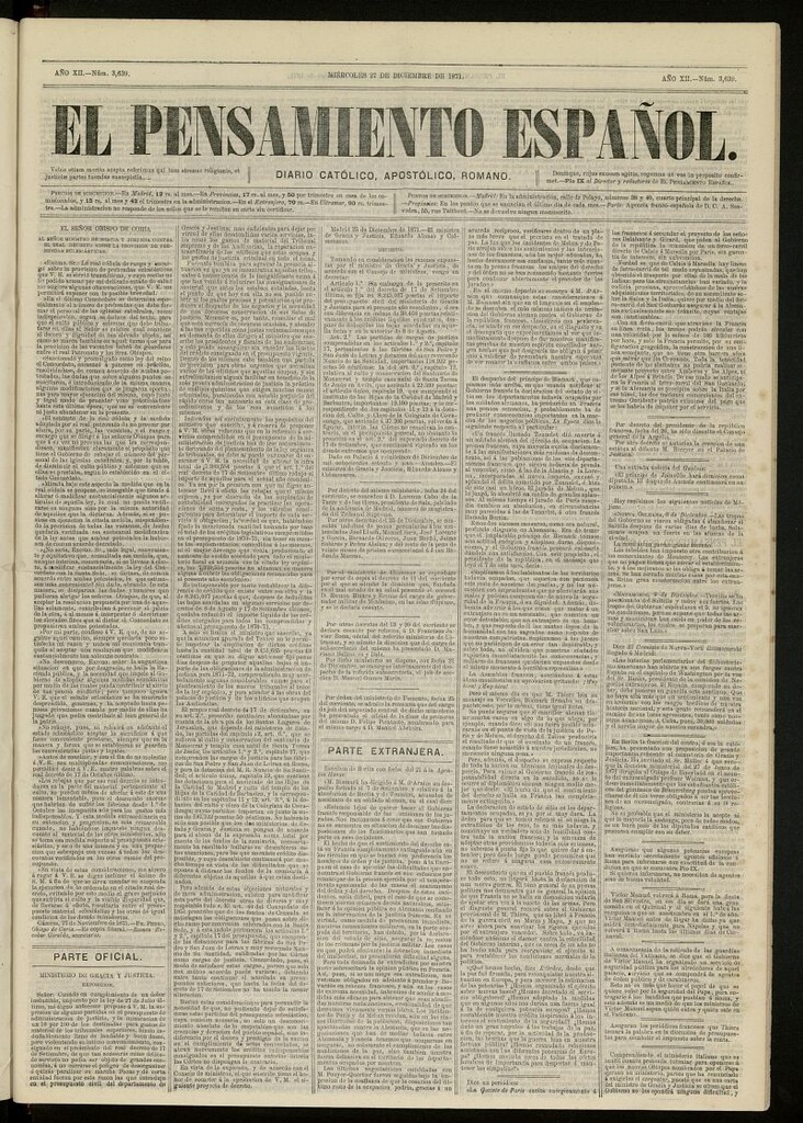 Miniatura de El Pensamiento Español del 27 de diciembre de 1871, nº 3639