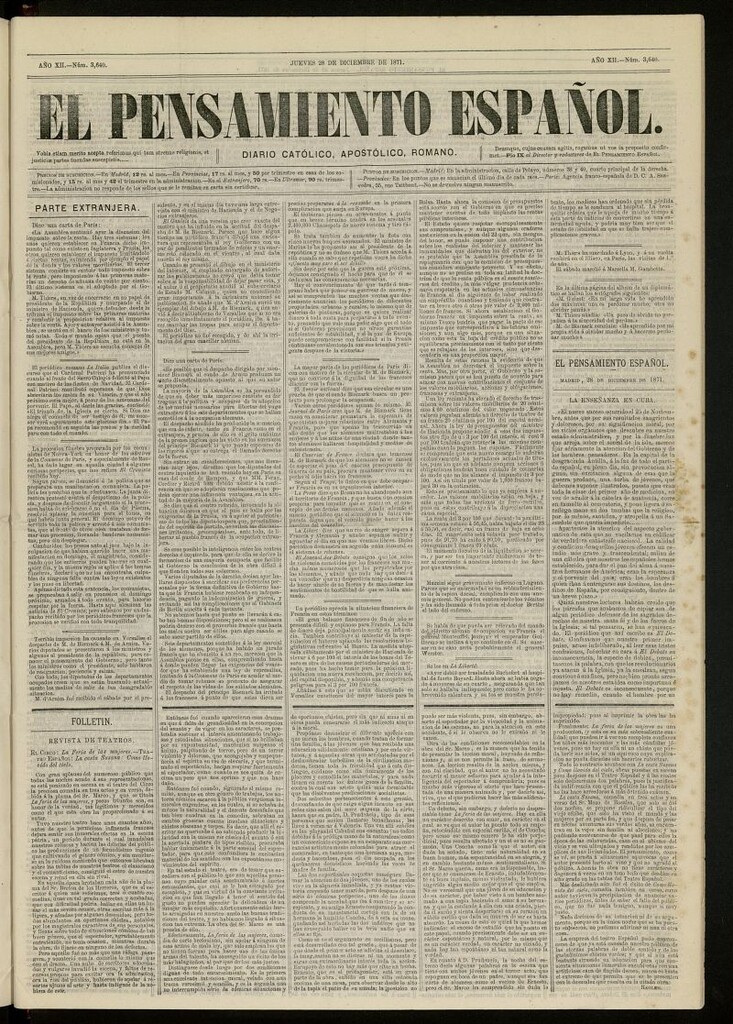 Miniatura de El Pensamiento Español del 28 de diciembre de 1871, nº 3640