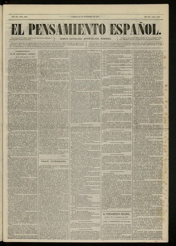 Miniatura de El Pensamiento Español del 29 de diciembre de 1871, nº 3641