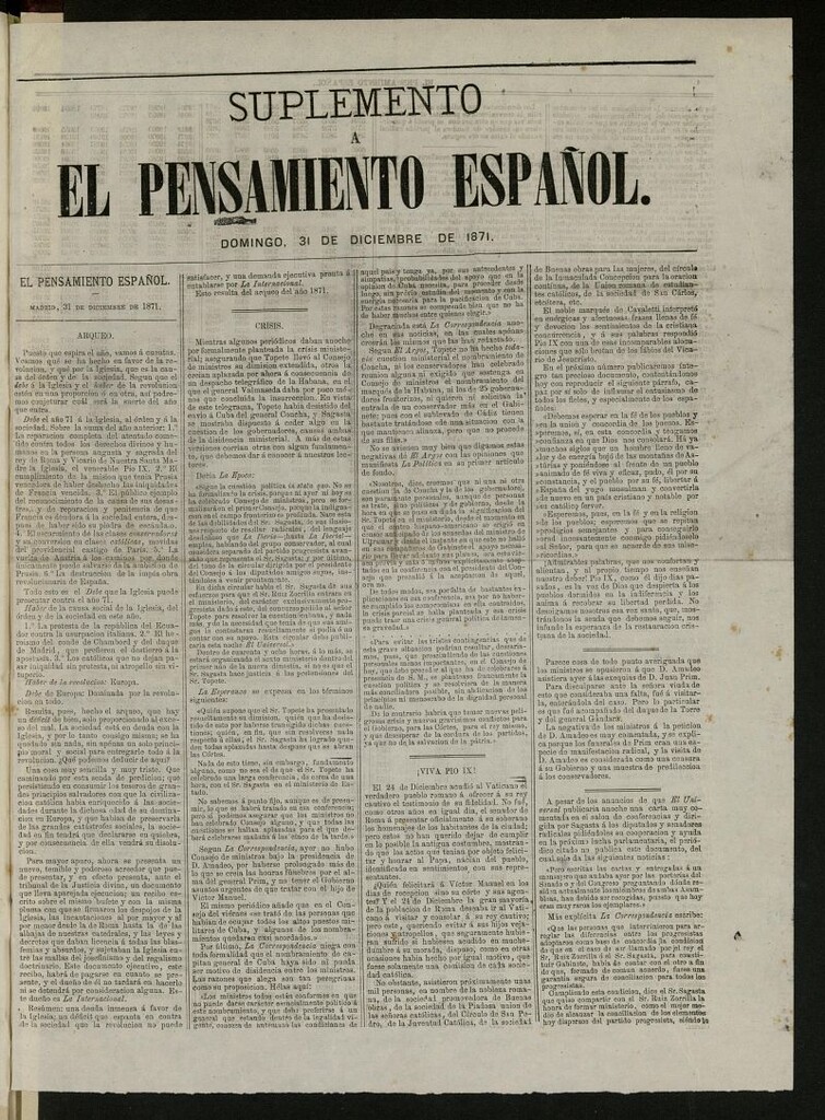 Miniatura de El Pensamiento Español : suplemento al 31 de diciembre de 1871