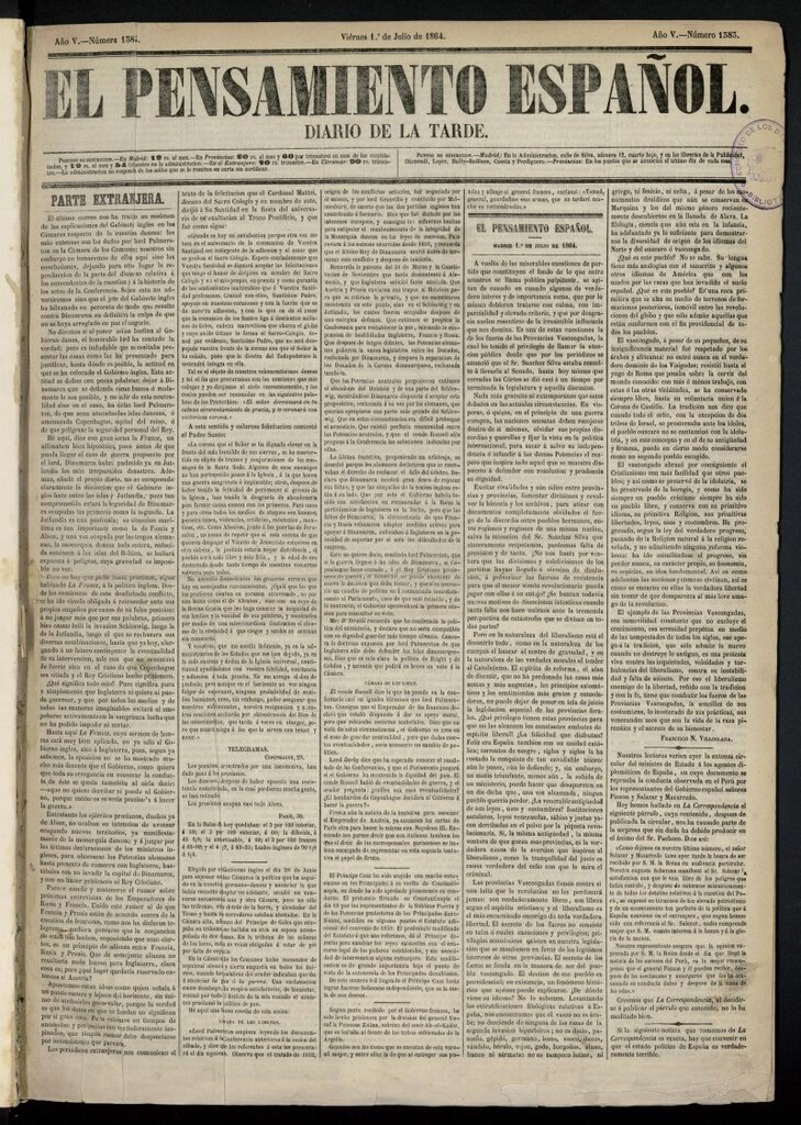 Miniatura de El Pensamiento Español del 1 de julio de 1864, nº 1383