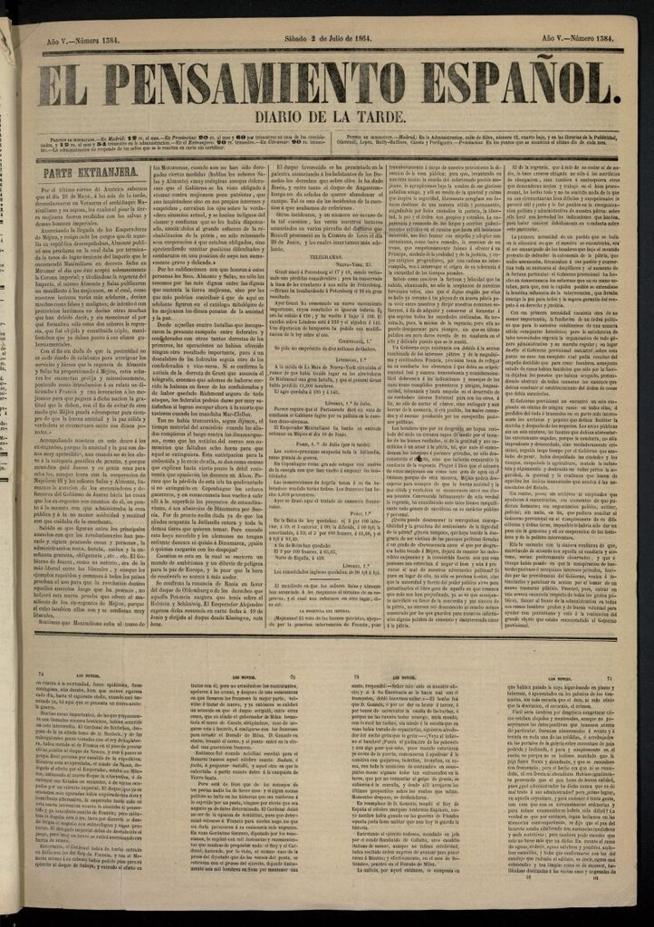 Miniatura de El Pensamiento Español del 2 de julio de 1864, nº 1384