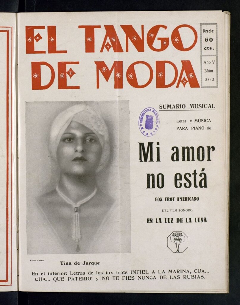 Miniatura de El Tango de Moda : revista popular hispano-americana. Aparece los sábados. Nº 203