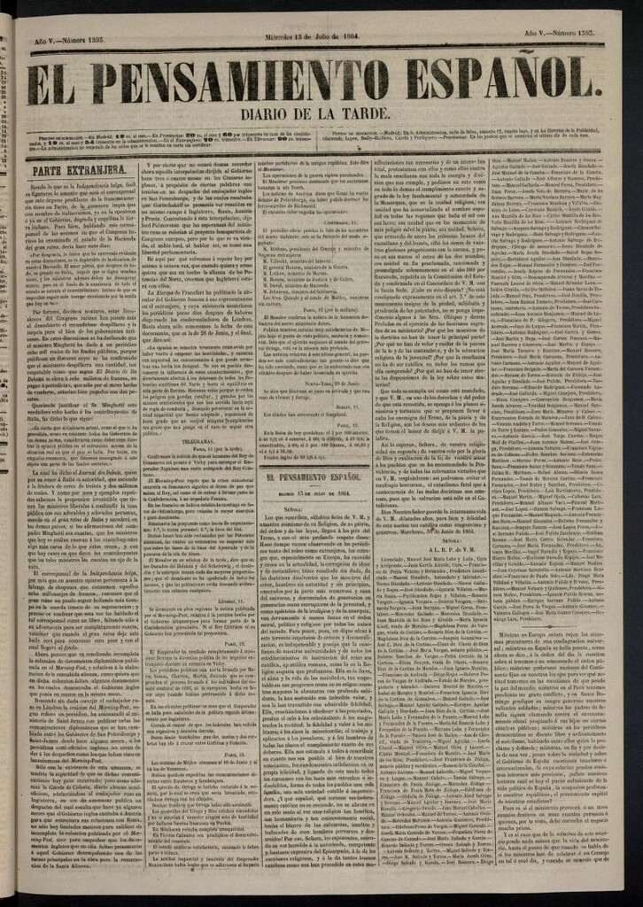 Miniatura de El Pensamiento Español del 13 de julio de 1864, nº 1393