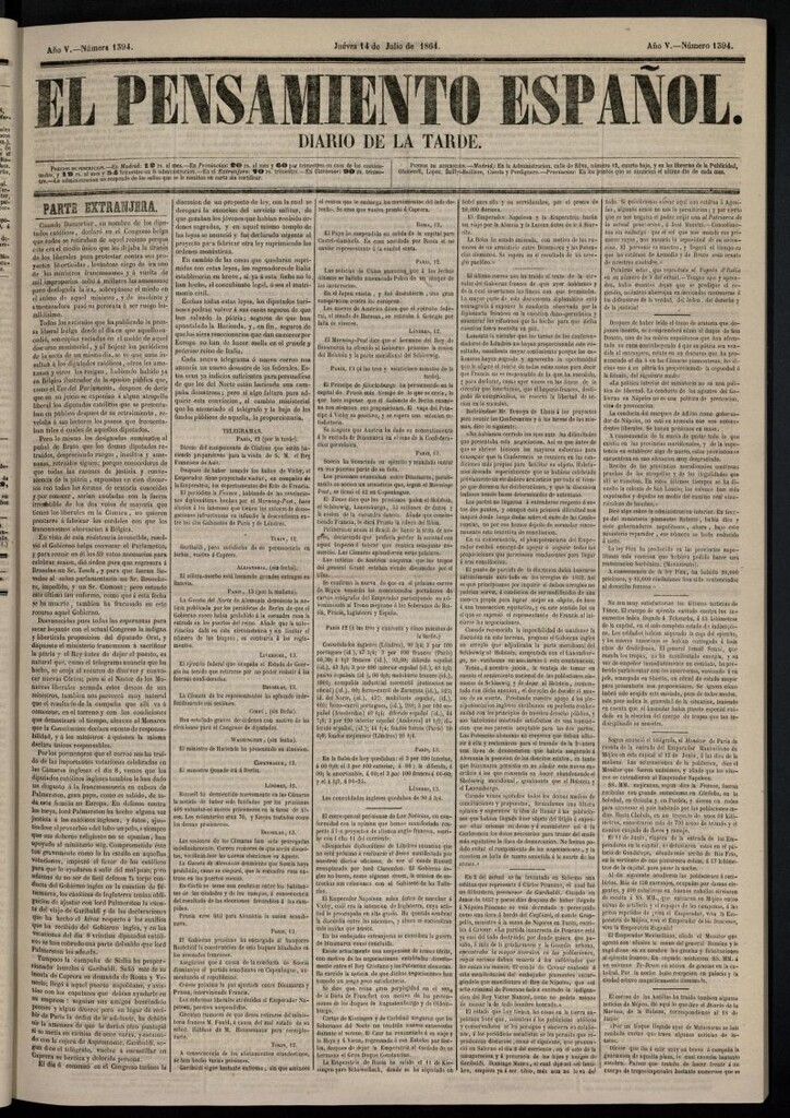 Miniatura de El Pensamiento Español del 14 de julio de 1864, nº 1394