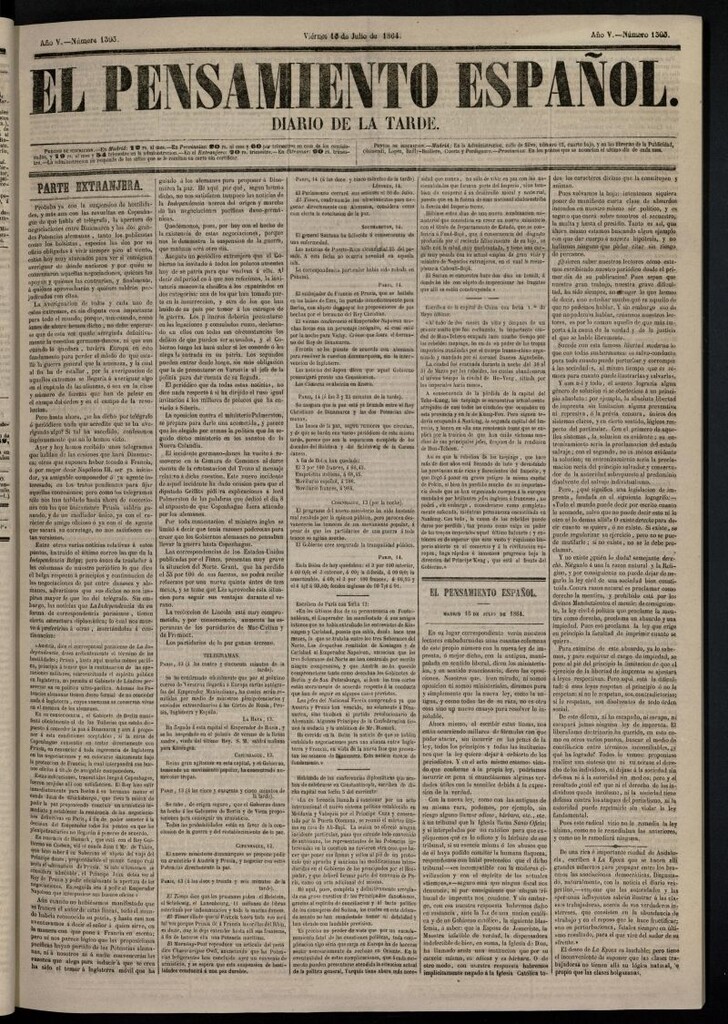 Miniatura de El Pensamiento Español del 15 de julio de 1864, nº 1395