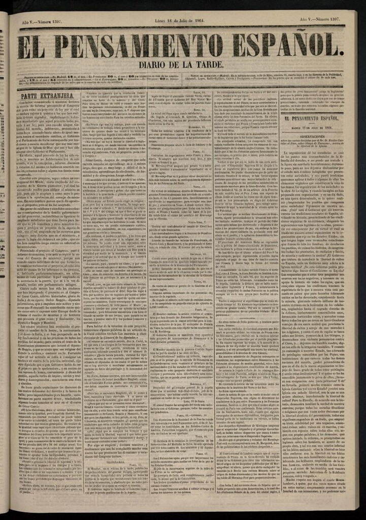 Miniatura de El Pensamiento Español del 18 de julio de 1864, nº 1397
