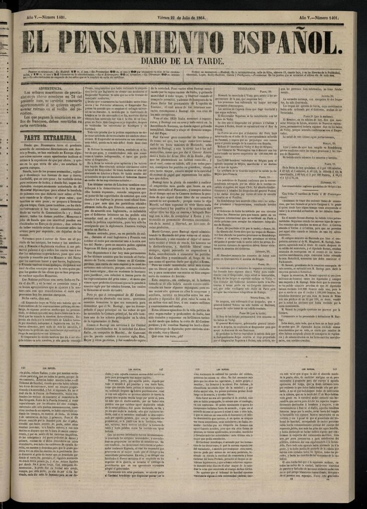 Miniatura de El Pensamiento Español del 22 de julio de 1864, nº 1401