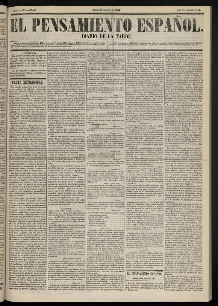 Miniatura de El Pensamiento Español del 23 de julio de 1864, nº 1402