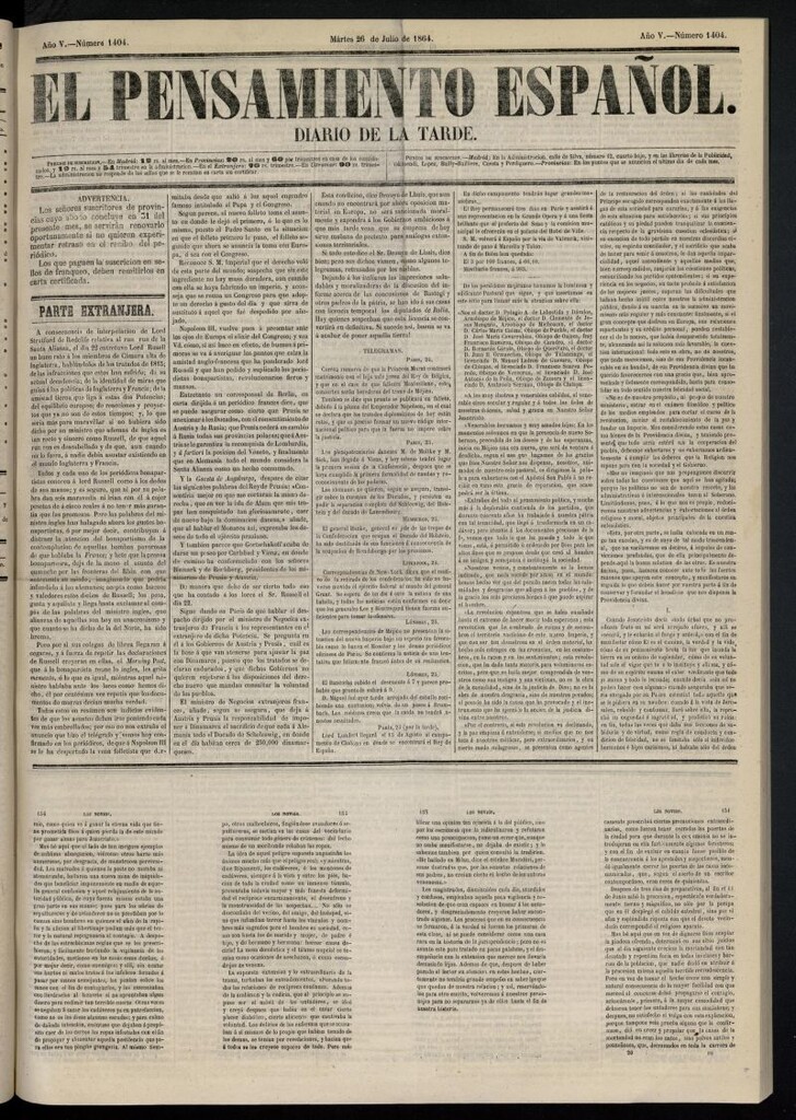 Miniatura de El Pensamiento Español del 26 de julio de 1864, nº 1404