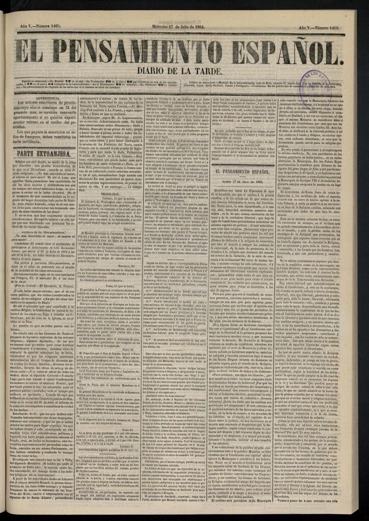 Miniatura de El Pensamiento Español del 27 de julio de 1864, nº 1405