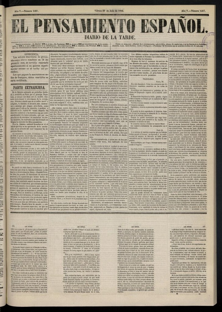 Miniatura de El Pensamiento Español del 29 de julio de 1864, nº 1407