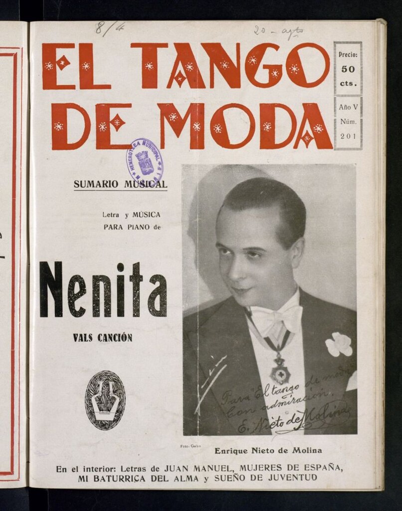 Miniatura de El Tango de Moda : revista popular hispano-americana. Aparece los sábados. Nº 201