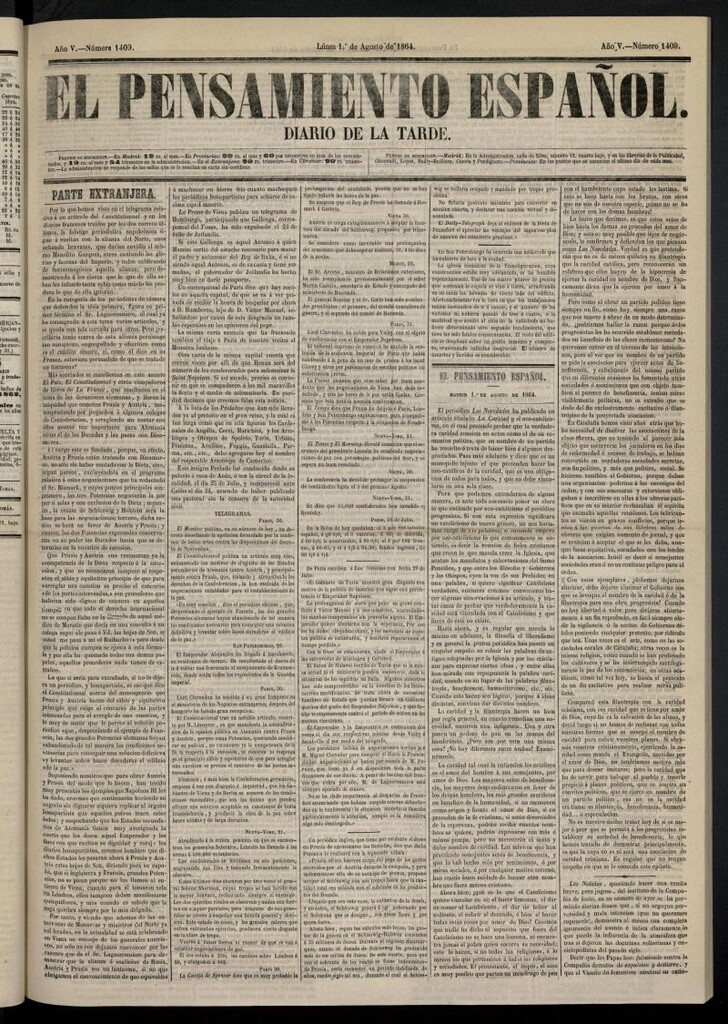 Miniatura de El Pensamiento Español del 1 de agosto de 1864, nº 1409