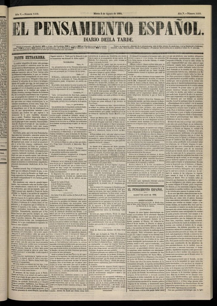 Miniatura de El Pensamiento Español del 2 de agosto de 1864, nº 1410