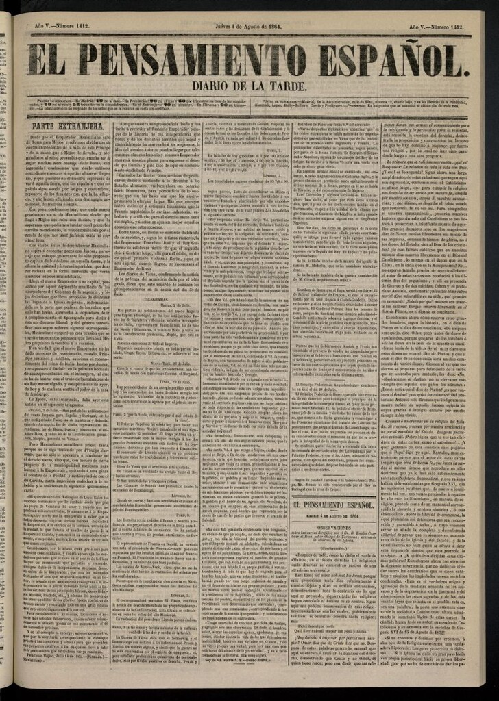 Miniatura de El Pensamiento Español del 4 de agosto de 1864, nº 1412