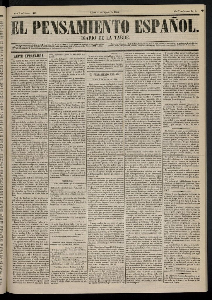 Miniatura de El Pensamiento Español del 8 de agosto de 1864, nº 1415