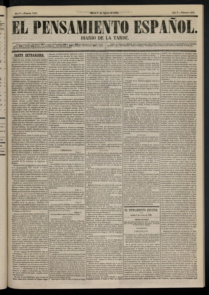 Miniatura de El Pensamiento Español del 9 de agosto de 1864, nº 1416