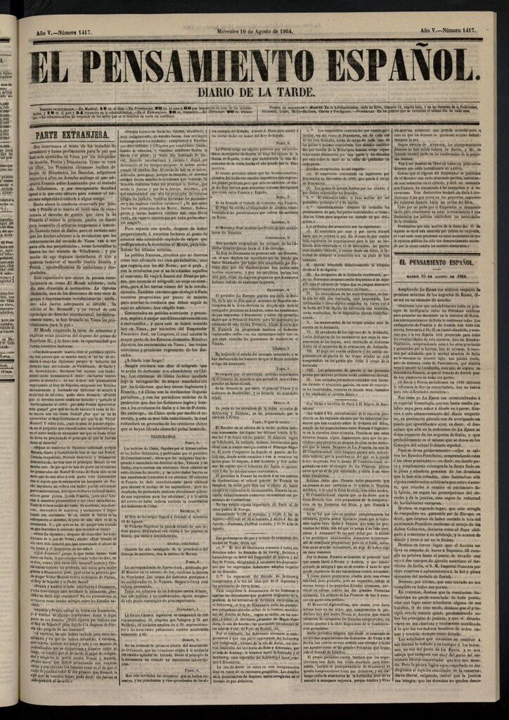 Miniatura de El Pensamiento Español del 10 de agosto de 1864, nº 1417