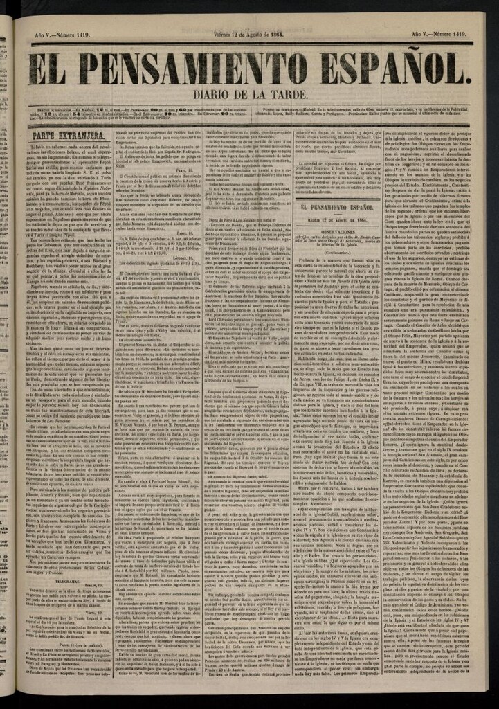 Miniatura de El Pensamiento Español del 12 de agosto de 1864, nº 1419