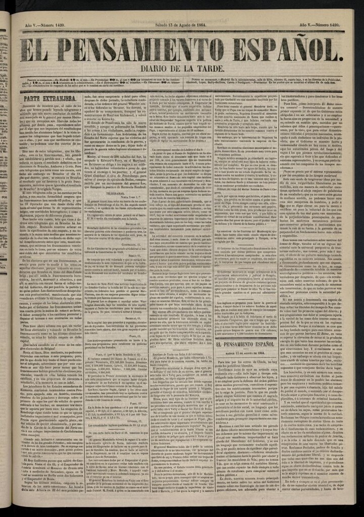 Miniatura de El Pensamiento Español del 13 de agosto de 1864, nº 1420