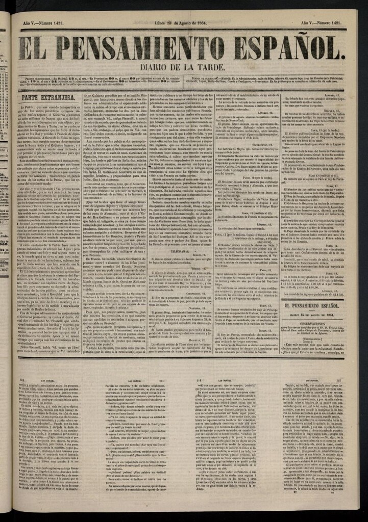 Miniatura de El Pensamiento Español del 15 de agosto de 1864, nº 1421