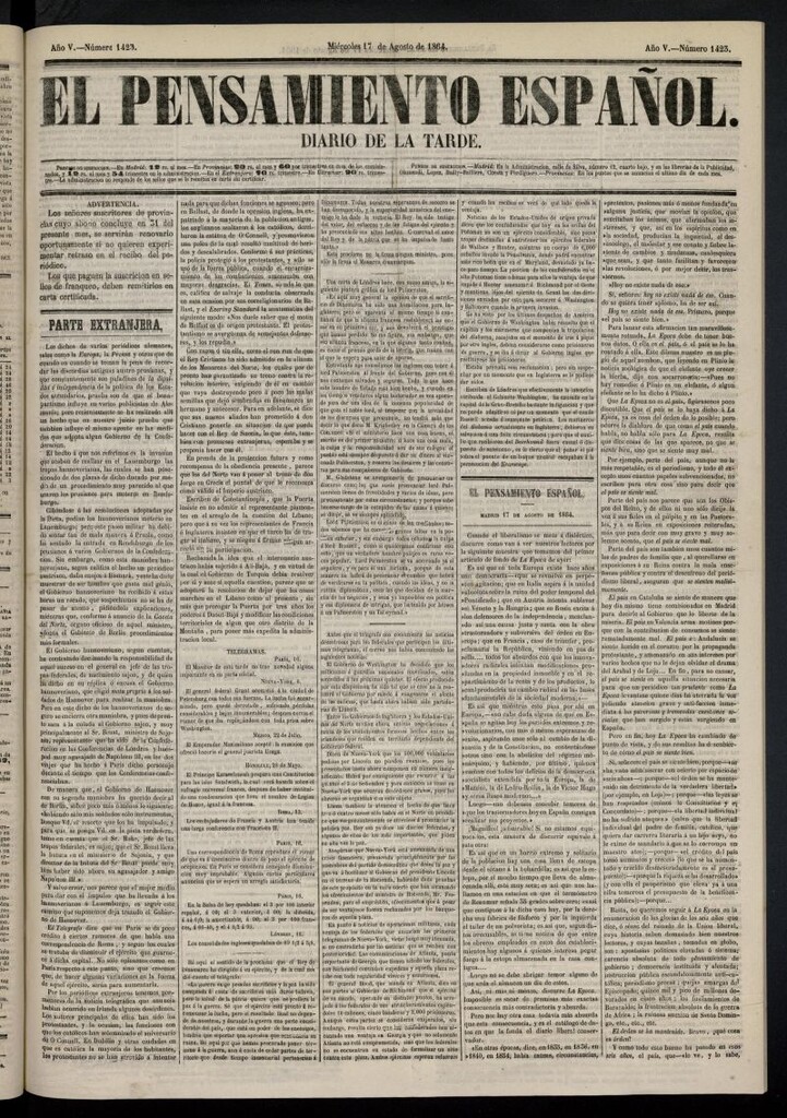 Miniatura de El Pensamiento Español del 17 de agosto de 1864, nº 1423