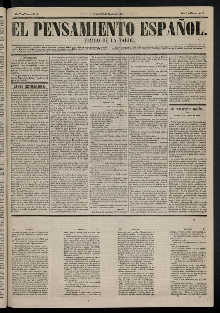 Miniatura de El Pensamiento Español del 19 de agosto de 1864, nº 1425