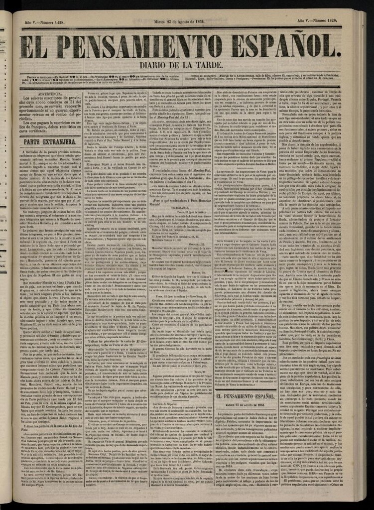 Miniatura de El Pensamiento Español del 23 de agosto de 1864, nº 1428