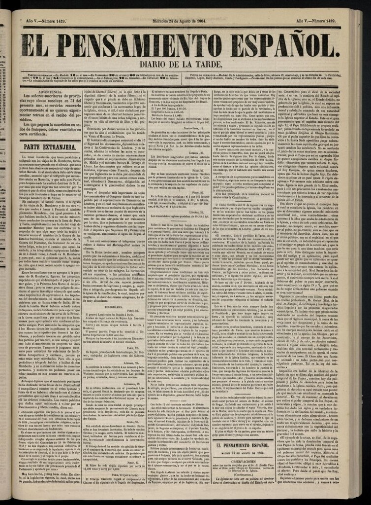 Miniatura de El Pensamiento Español del 24 de agosto de 1864, nº 1429