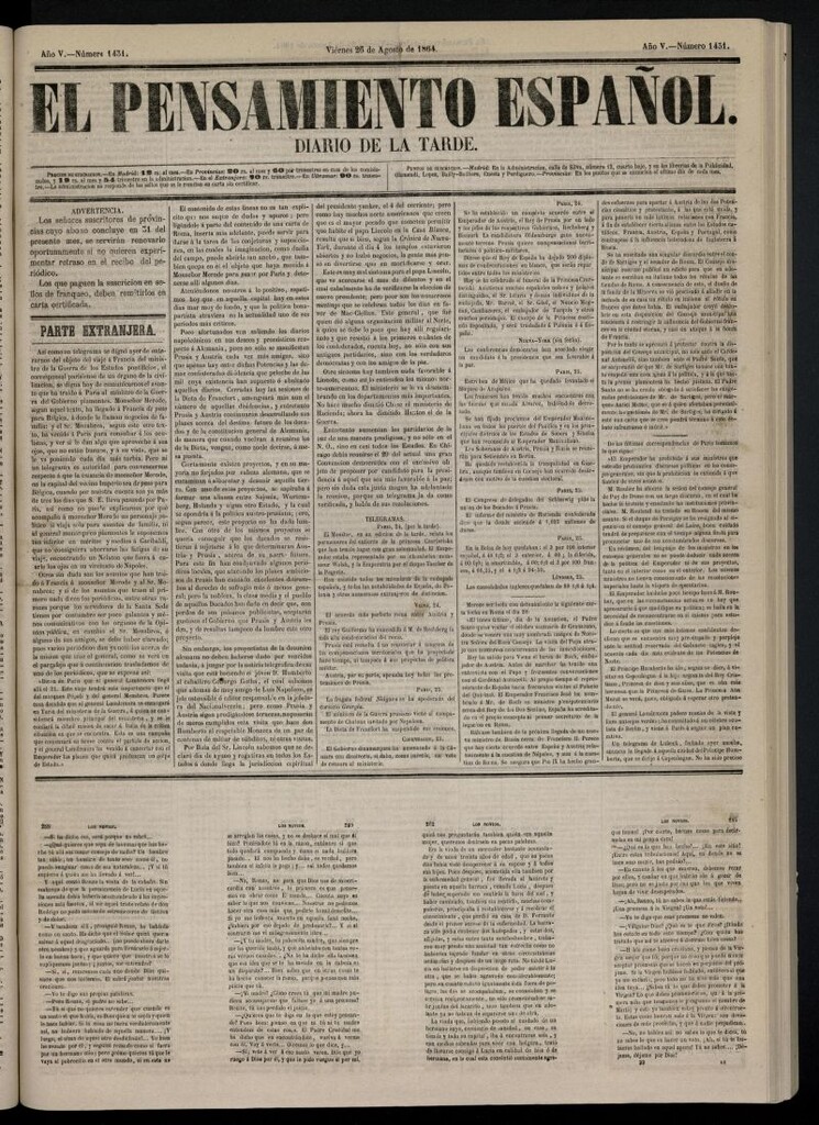 Miniatura de El Pensamiento Español del 26 de agosto de 1864, nº 1431