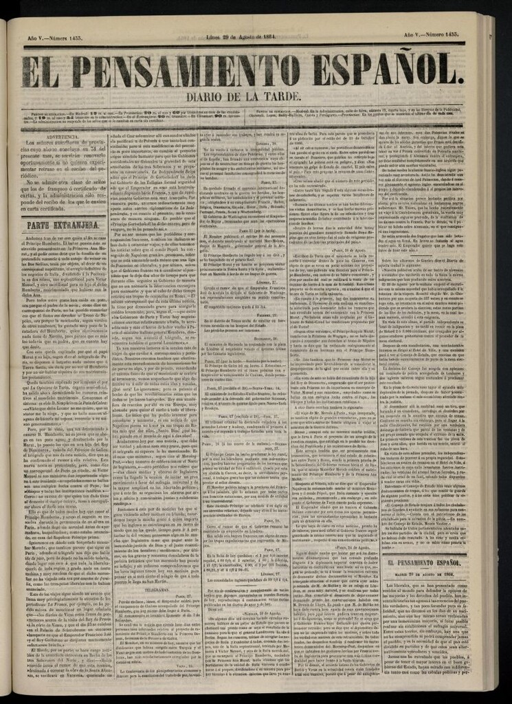 Miniatura de El Pensamiento Español del 29 de agosto de 1864, nº 1433