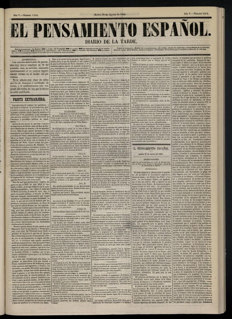 Miniatura de El Pensamiento Español del 30 de agosto de 1864, nº 1434