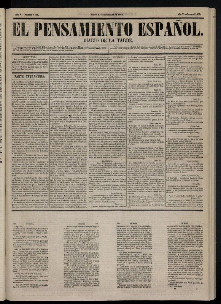 Miniatura de El Pensamiento Español del 1 de septiembre de 1864, nº 1436