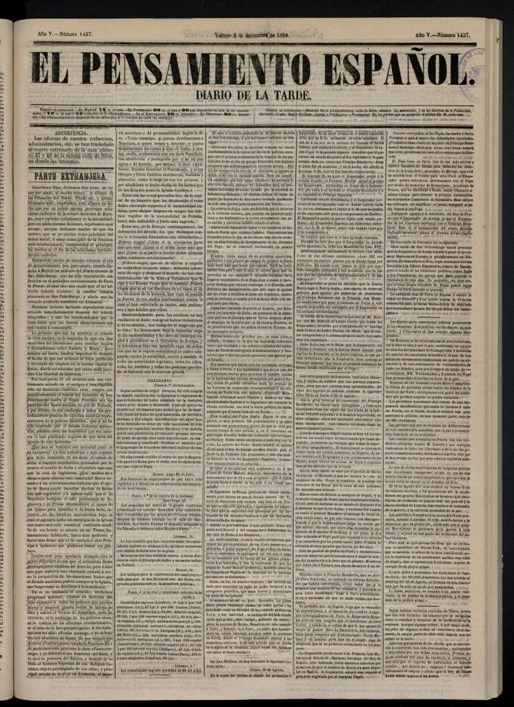 Miniatura de El Pensamiento Español del 2 de septiembre de 1864, nº 1437