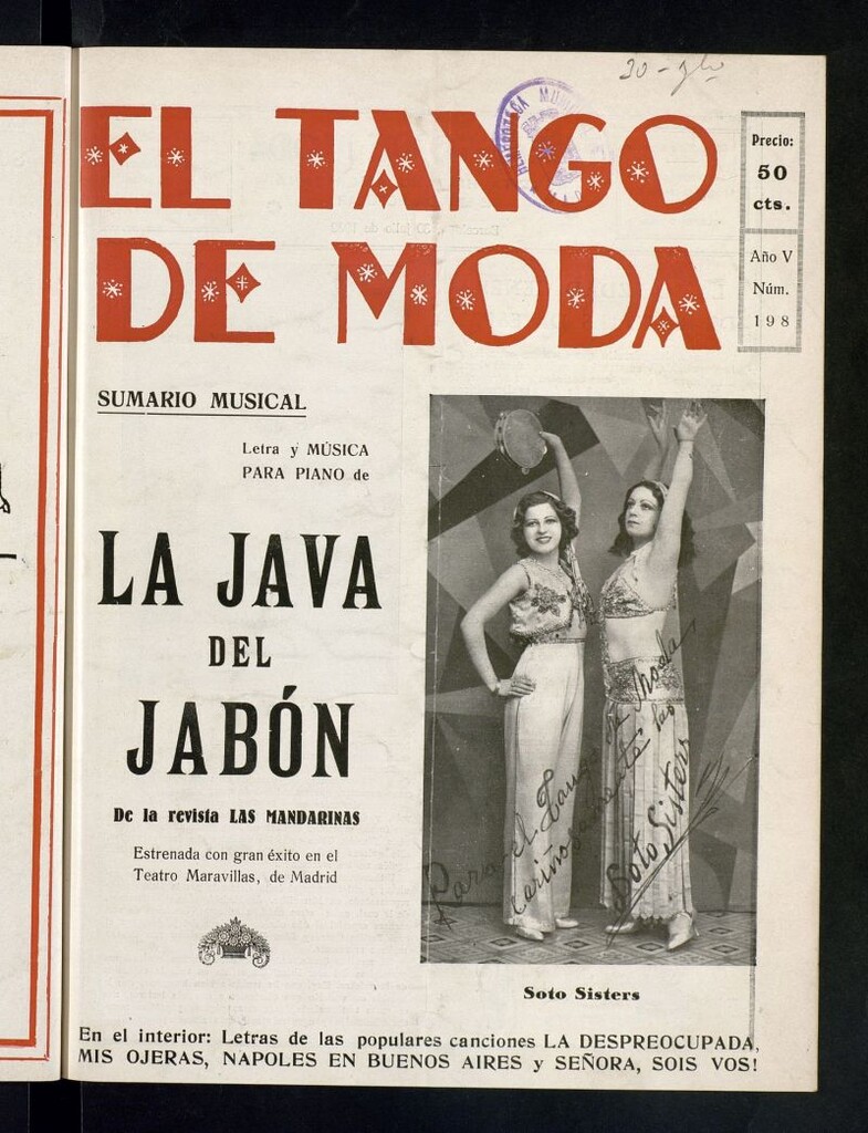 Miniatura de El Tango de Moda : revista popular hispano-americana. Aparece los sábados. Nº 198