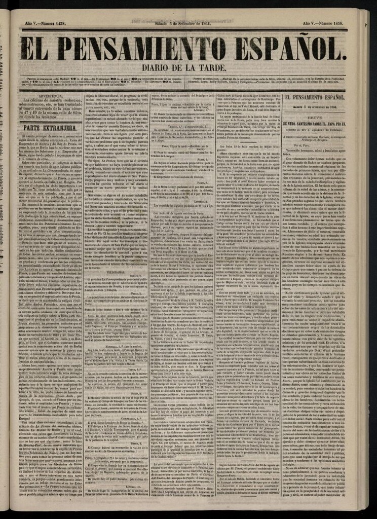 Miniatura de El Pensamiento Español del 3 de septiembre de 1864, nº 1438
