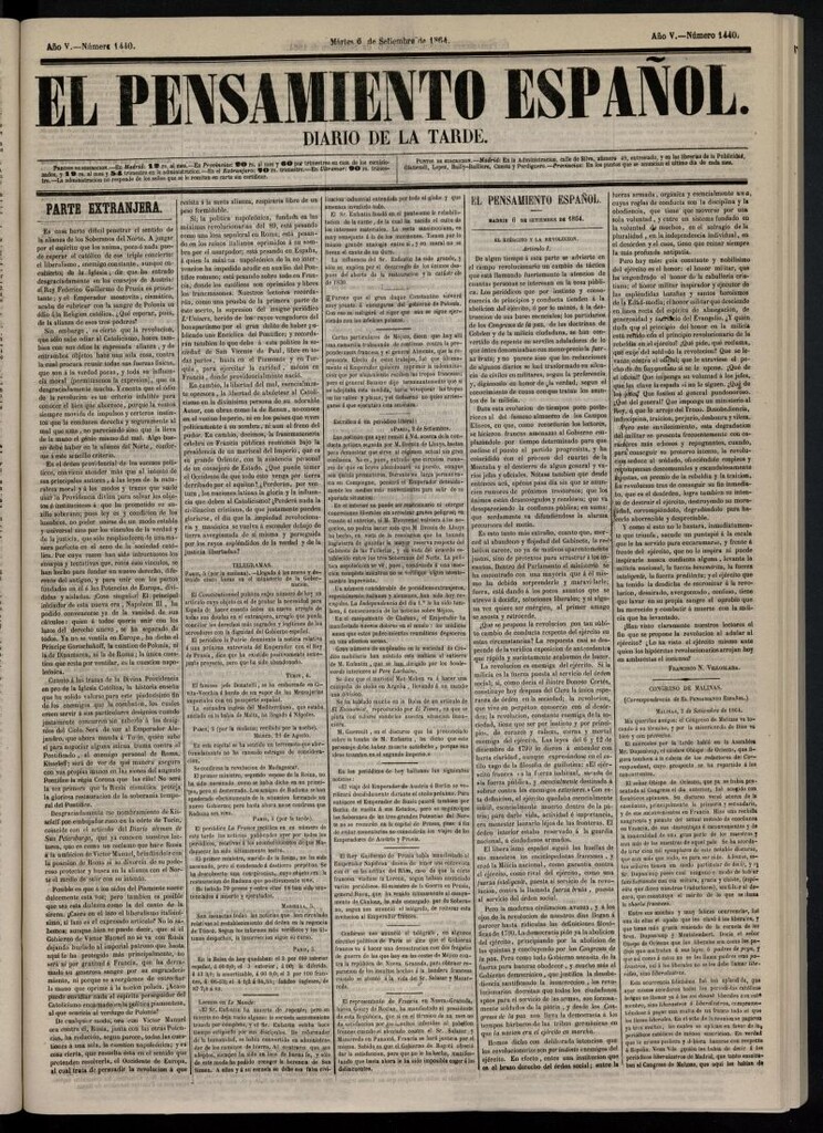 Miniatura de El Pensamiento Español del 6 de septiembre de 1864, nº 1440